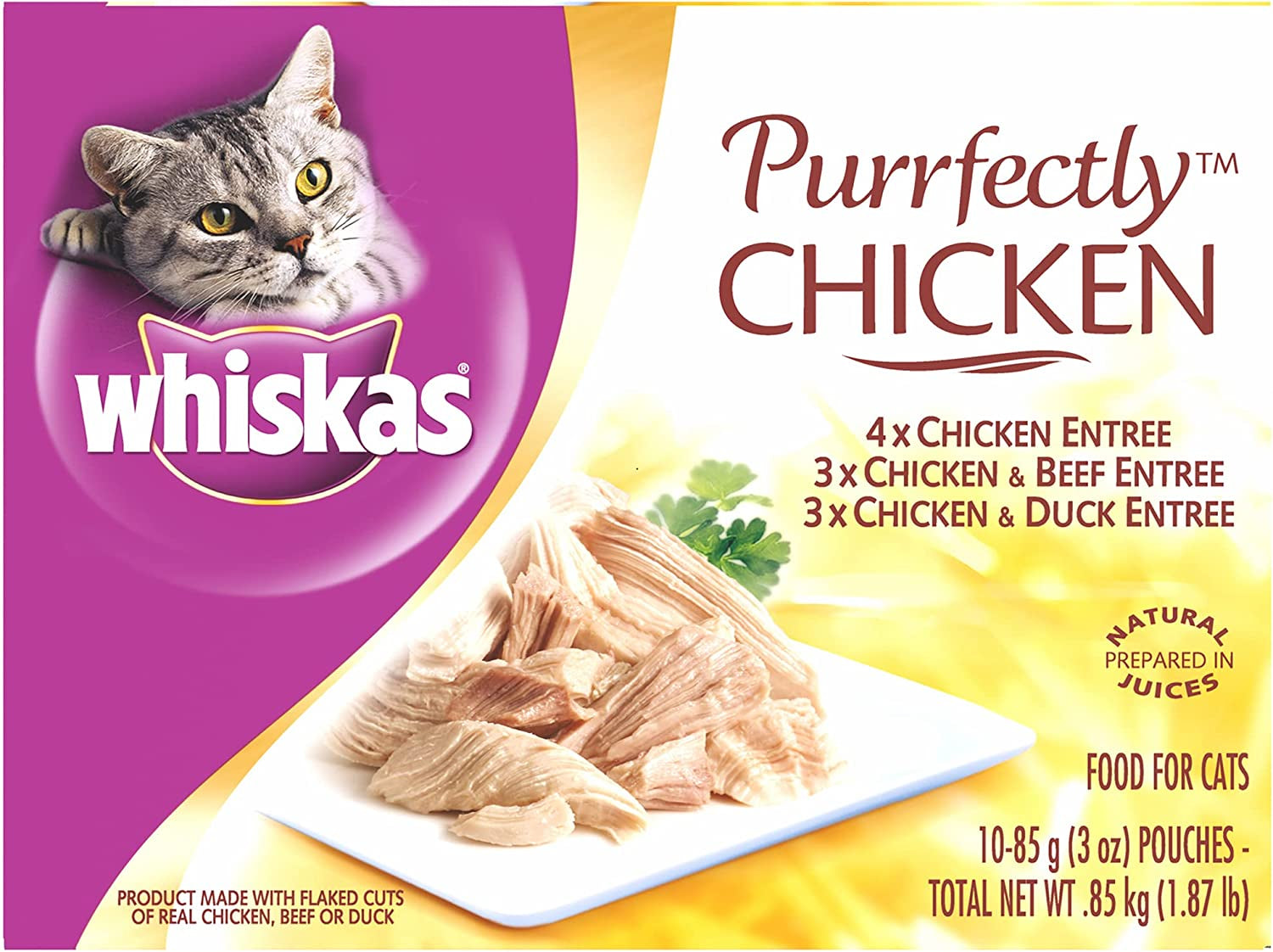 Purrfectly Chicken Variety Pack (4-Chicken, 3-Chicken & Beef, 3-Chicken & Duck) Food for Cats, 10-Count Packages (Pack of 4)