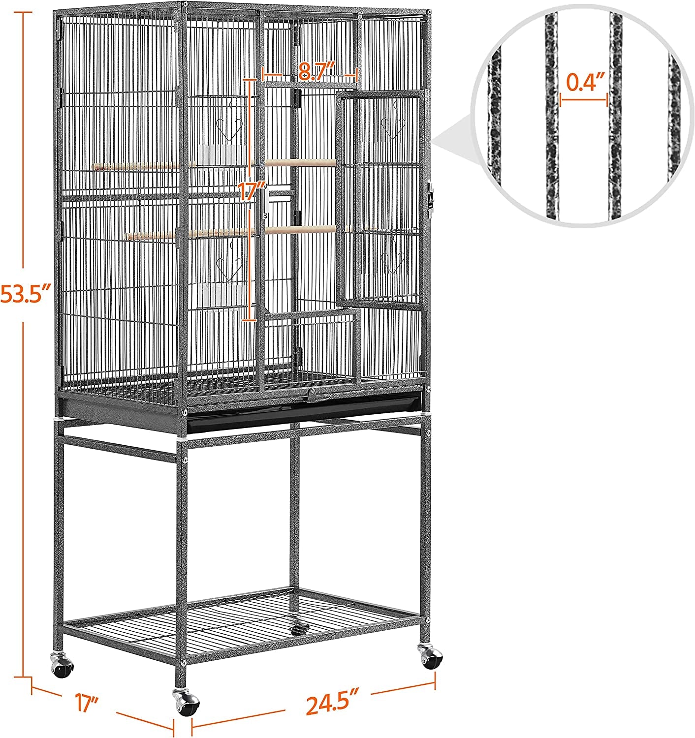 54-Inch Wrought Iron Standing Large Parrot Parakeet Flight Cage with Stand for Small Cockatiel Sun Green Cheek Conure Lovebird Budgie Finch Canary Bird