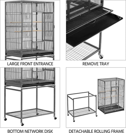 54-Inch Wrought Iron Standing Large Parrot Parakeet Flight Cage with Stand for Small Cockatiel Sun Green Cheek Conure Lovebird Budgie Finch Canary Bird