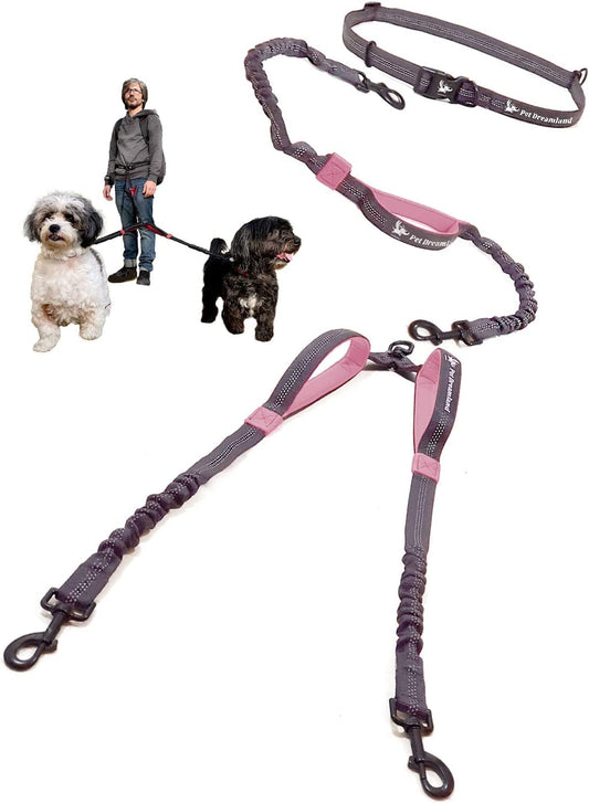 Exquisite Hands Free Double Dog Leash for Small Dogs | Dual Dog Leash | Two Dog Leash No Tangle | Multiple Dog Leash for 2 Dogs | Double Leash | Leash Splitter | Double Clip Leash Coupler