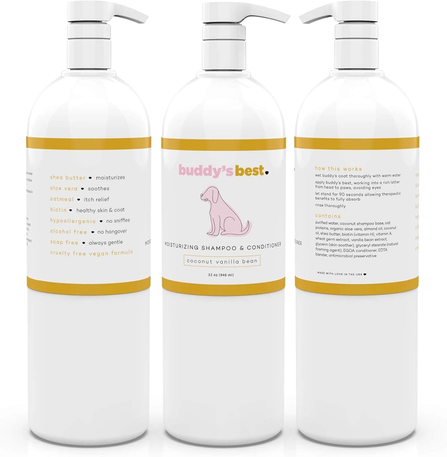 , Dog Shampoo and Conditioner in One - Hypoallergenic, Oatmeal Shampoo for Dogs with Sensitive Skin - Moisturizing Dog Wash