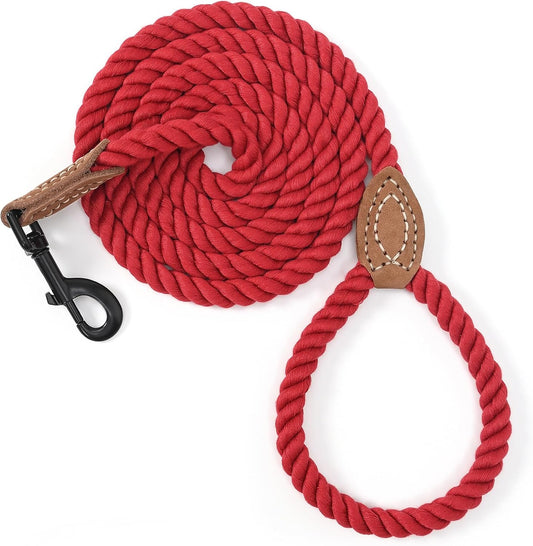 Dog Leash | Braided Cotton Rope Dog Leashes with Leather Tailor Tip | 5 Feet Dog Leash W Heavy Duty Metal Clasp | Wedding Dog Leash (Red, 60 Inches)