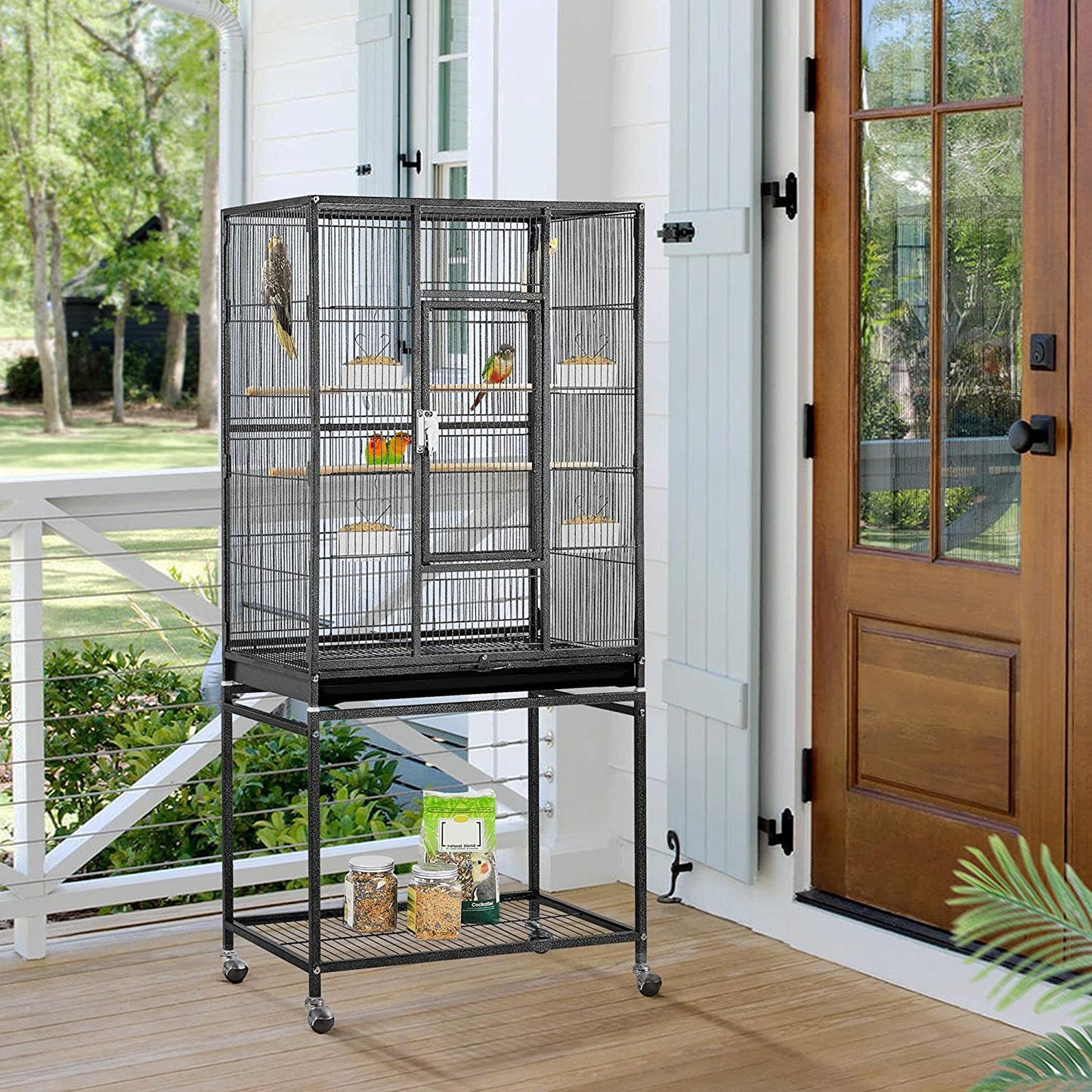 54-Inch Wrought Iron Standing Large Parrot Parakeet Flight Cage with Stand for Small Cockatiel Sun Green Cheek Conure Lovebird Budgie Finch Canary Bird