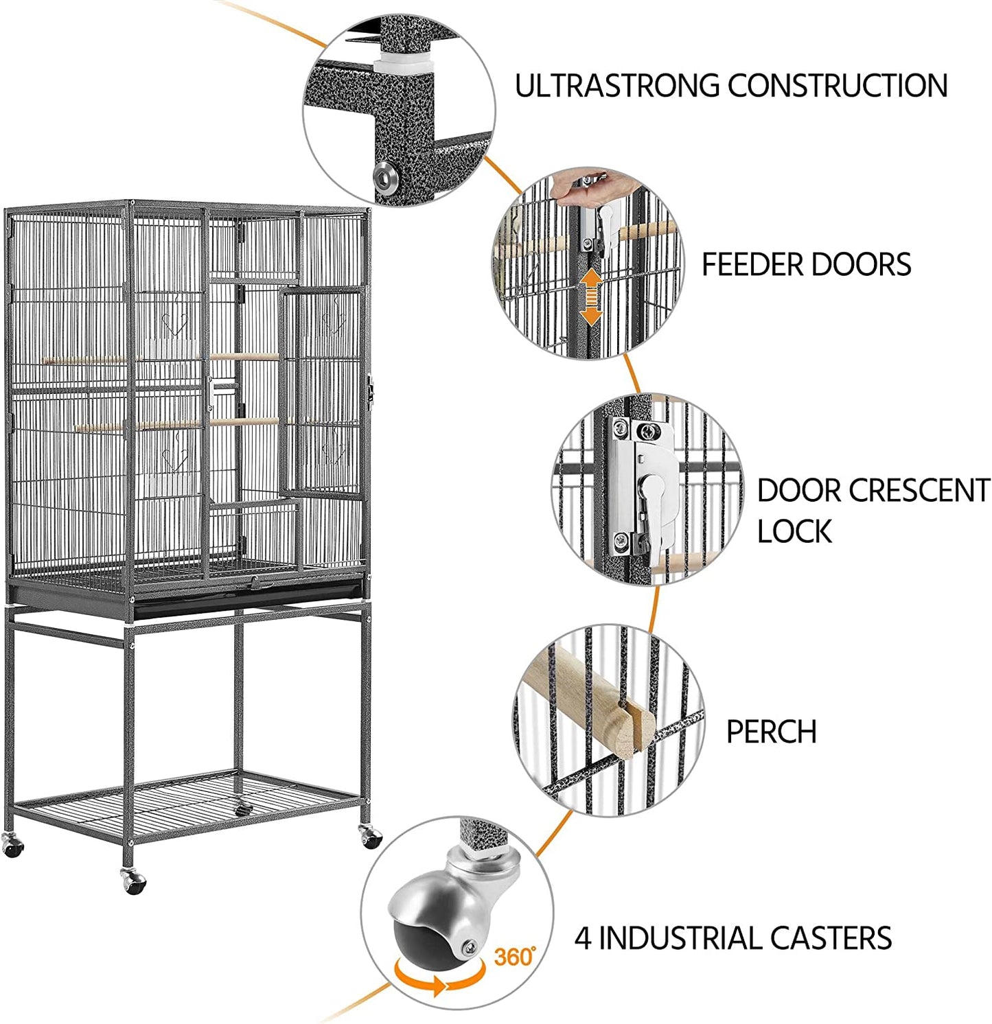 54-Inch Wrought Iron Standing Large Parrot Parakeet Flight Cage with Stand for Small Cockatiel Sun Green Cheek Conure Lovebird Budgie Finch Canary Bird